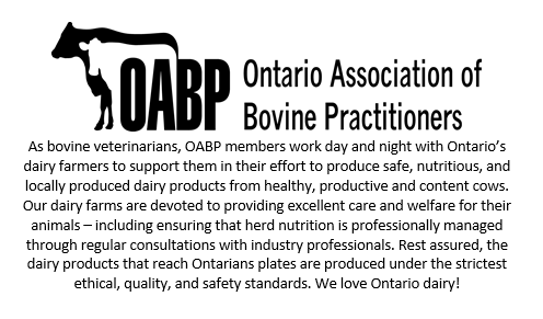 Ontario's Bovine Practitioners support Ontario's Dairy Farmers in their mission to provide safe, nutritious and locally produced dairy products to Canadians.  See our full statement below <a href="/OntarioDairy/">Ontario Dairy</a> <a href="/dfc_plc/">DFC / PLC</a>