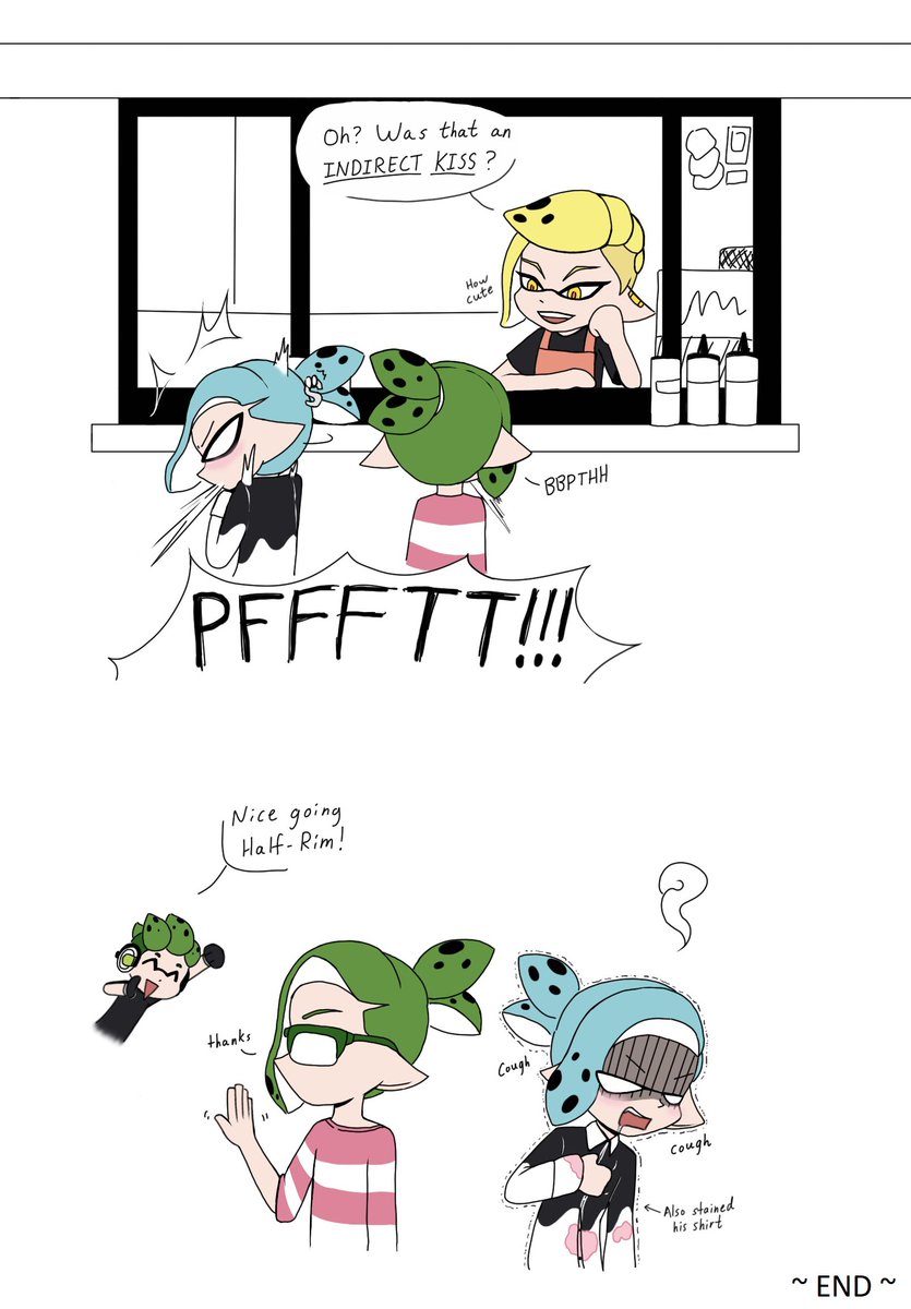 KatKitCat's tweet photo. The Indirect Kiss (Half-Rim x Inkfall) 
—
#コロイカ #splatoonmanga #splatooncorocoro #splatooncoroika #splatoonhalfrim #splatooninkfall #splatooninkfall #splatoonhalfrimxinkfall #halfrimxinkfall https://t.co/r1wDeMRGBh