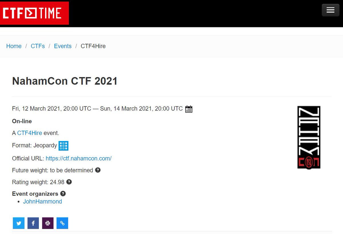 Oh, and yeah, pfft, of course #NahamCon2021 CTF is on <a href="/CTFtime/">All about CTF</a> . Duh! ;) Come rake in those points!! ctf.nahamcon.com