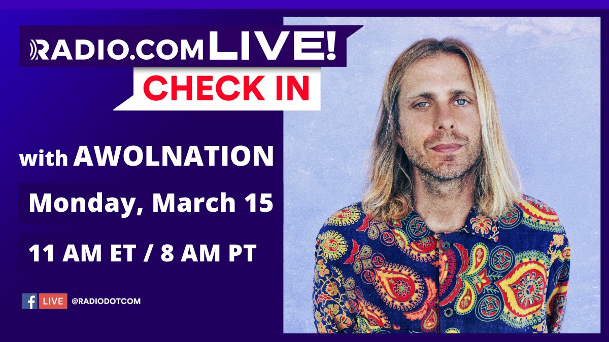 Audacy's tweet photo. In celebration of the 10-year anniversary of #MegalithicSymphony, @MeganHoliday is checking in with @AWOLNATION! Check out the #RDCxCheckIn Q&amp;A on Mon, March 15 at 11 AM ET on our FB Live 💛 https://t.co/7fBjDQYpS4