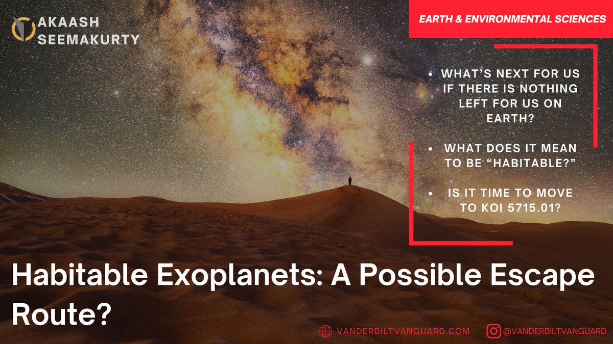 "Habitable Exoplanets: A Possible Escape Route?" -- Akaash Seemakurty.

Published January 2021. Read it on vanderbiltvanguard.com