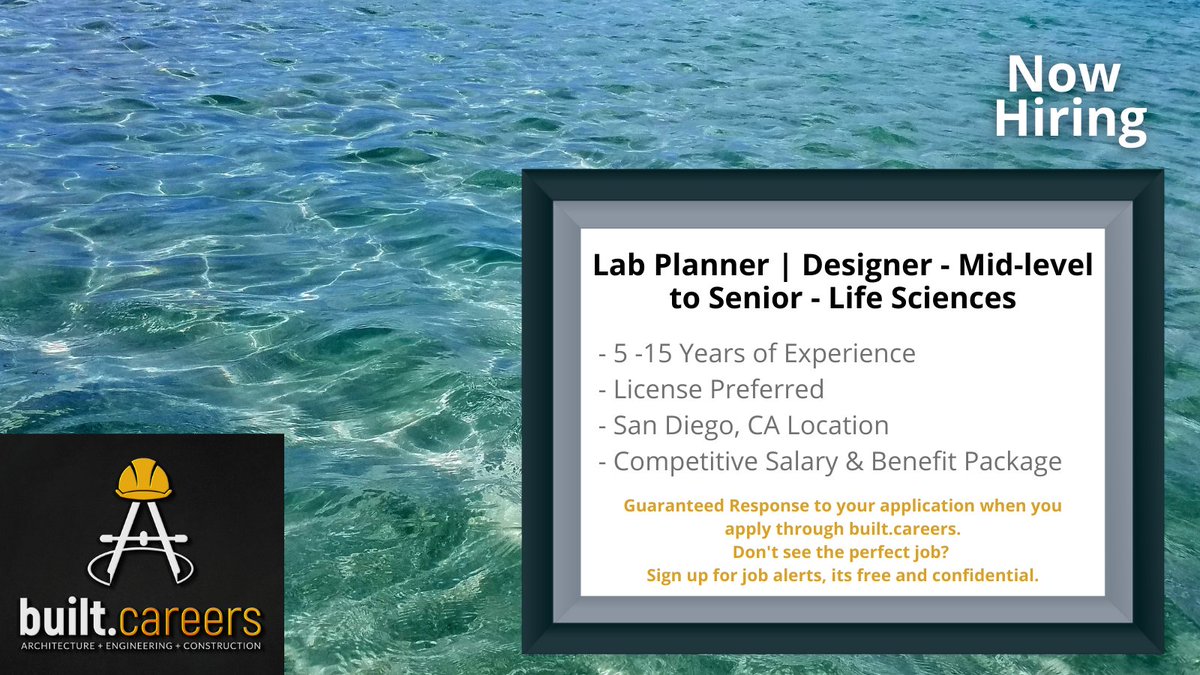 builtcareers's tweet image. #NowHiring #LabPlanner | #Designer - #SanDiego #CA
ow.ly/fDca50DXxNY

#Architecture #Architect #Design #LifeSciences #Jobs #JobOpening #JobHunt #Hiring #Employment #JobBoard #sandiegojobs #californiajobs #cajobs #California #USA #usajobs #HR #HumanResources #builtcareers