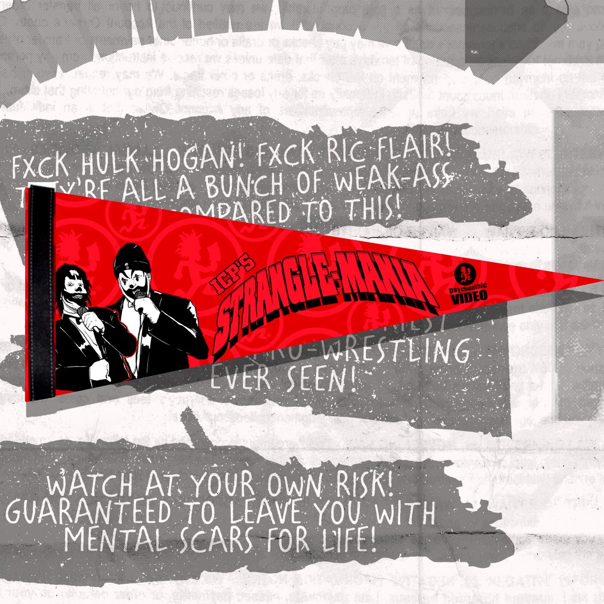 EMS 🤝 ICP: 
I worked with Psychopathic Records on a Strangle Mania merch bundle to commemorate 25 years since this blassic tape dropped 📼 thanks my bro @dividuh for contributing artwork  

available @ psychopathicmerch.com

#STRANGLEMANIA #ICP #EMS