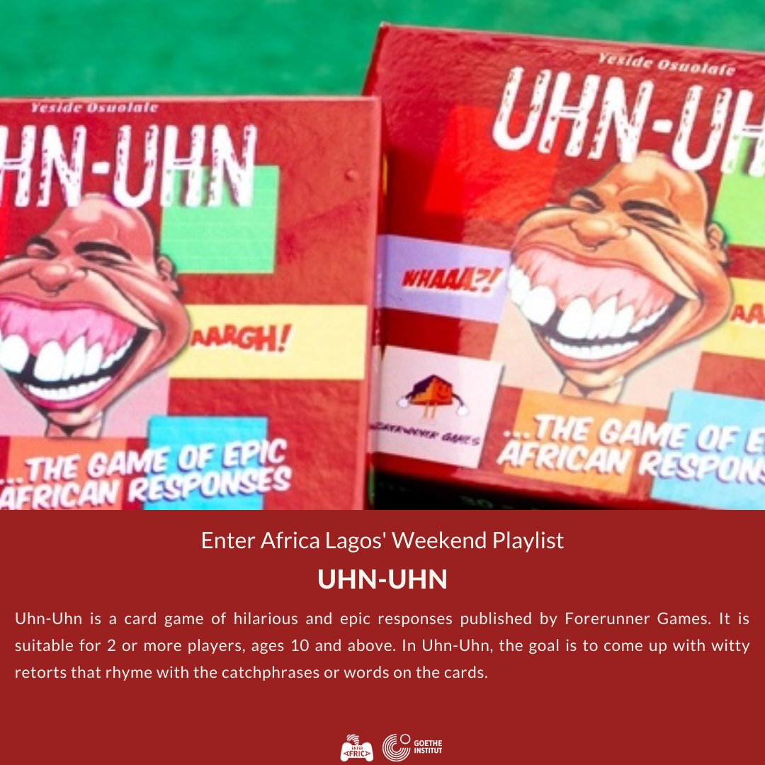 EnterAfrica_NG's tweet photo. Uhn-Uhn is a card #game of hilarious and epic responses published by @GamesForerunner. It is suitable for 2 or more players, ages 10 up.

In Uhn-Uhn, the goal is to come up with witty retorts that rhyme with the catchphrases or words on the #cards. https://t.co/D45C7Ug0MB