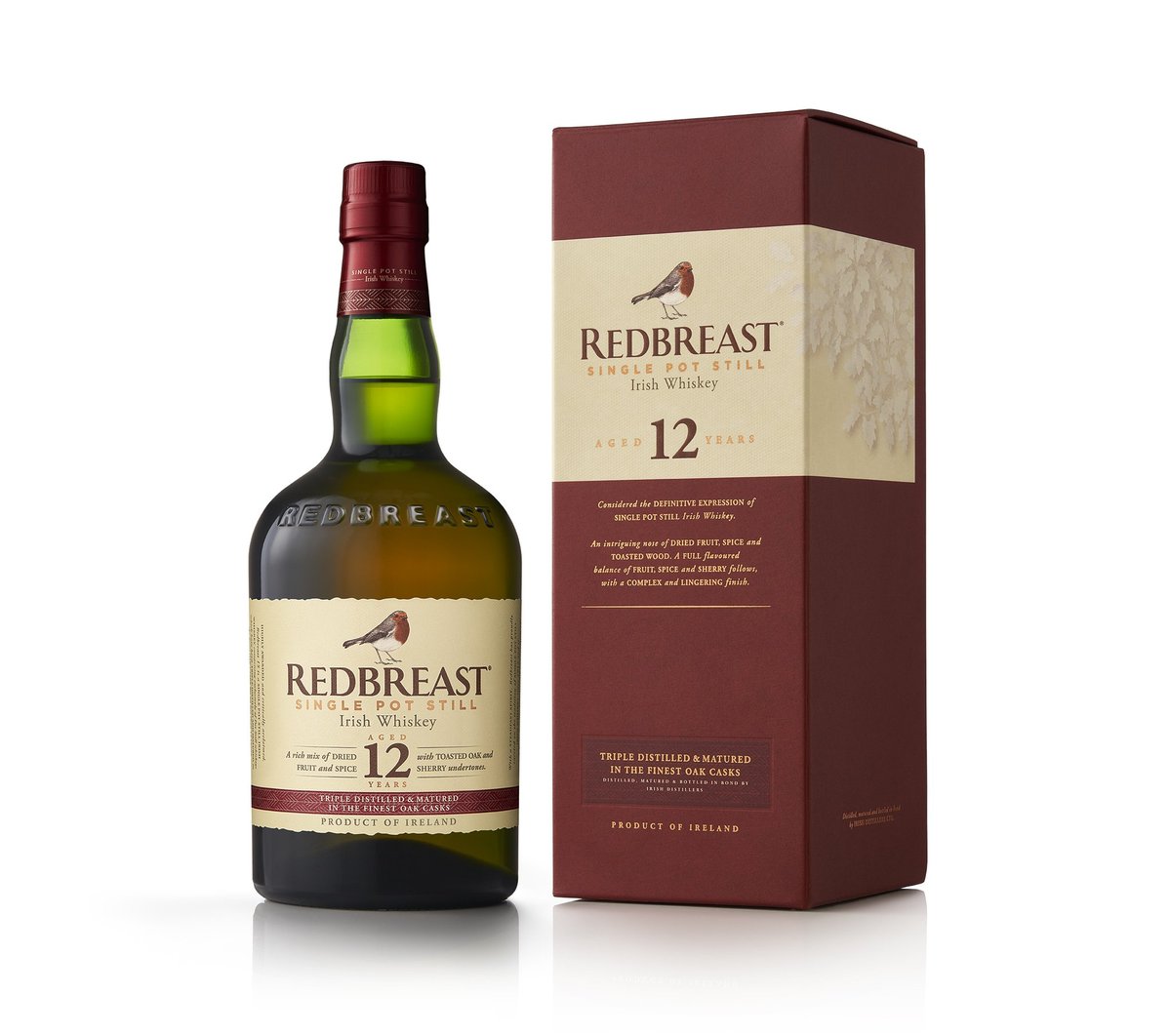 Redbreast 12 boasts the flavour complexity and distinctive qualities of Pot Still whiskey. Matured in a combination of bourbon and sherry casks, the distinctive Redbreast sherry style is a joy to behold in each and every bottle!