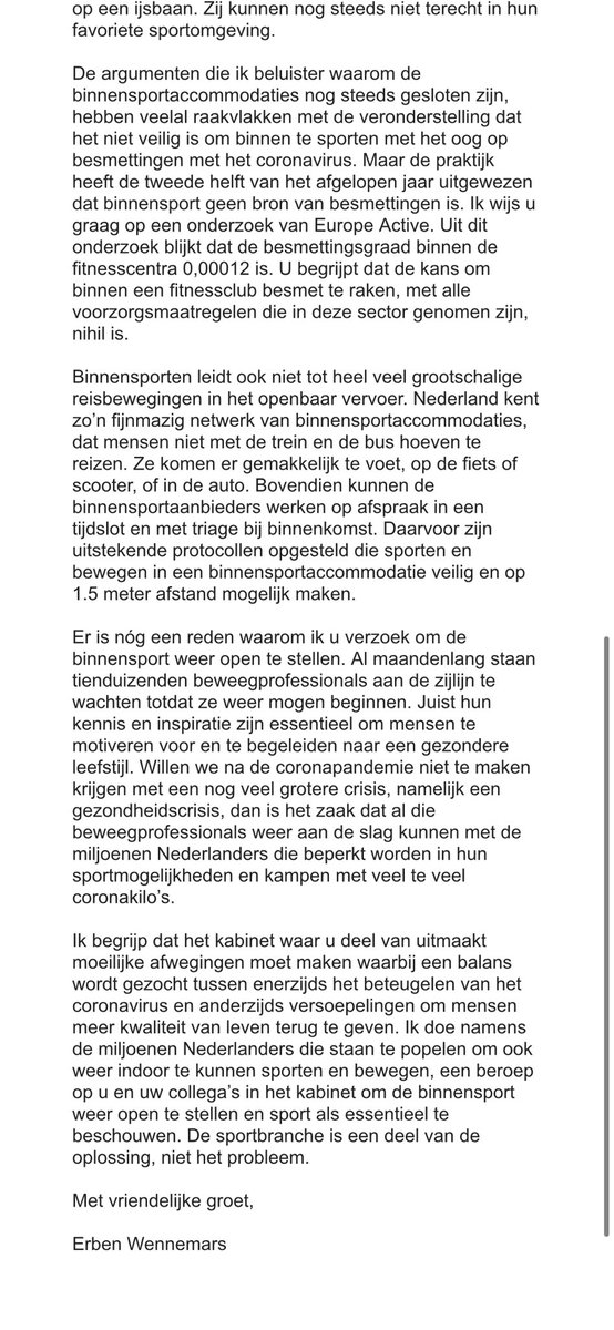 erbenwennemars's tweet photo. Vanochtend mocht ik namens de breedtesport een brief overhandigen aan de minister van medische zorg @tamaravanark . Maak de sport een deel van de oplossing! https://t.co/Jitcnln0Kb