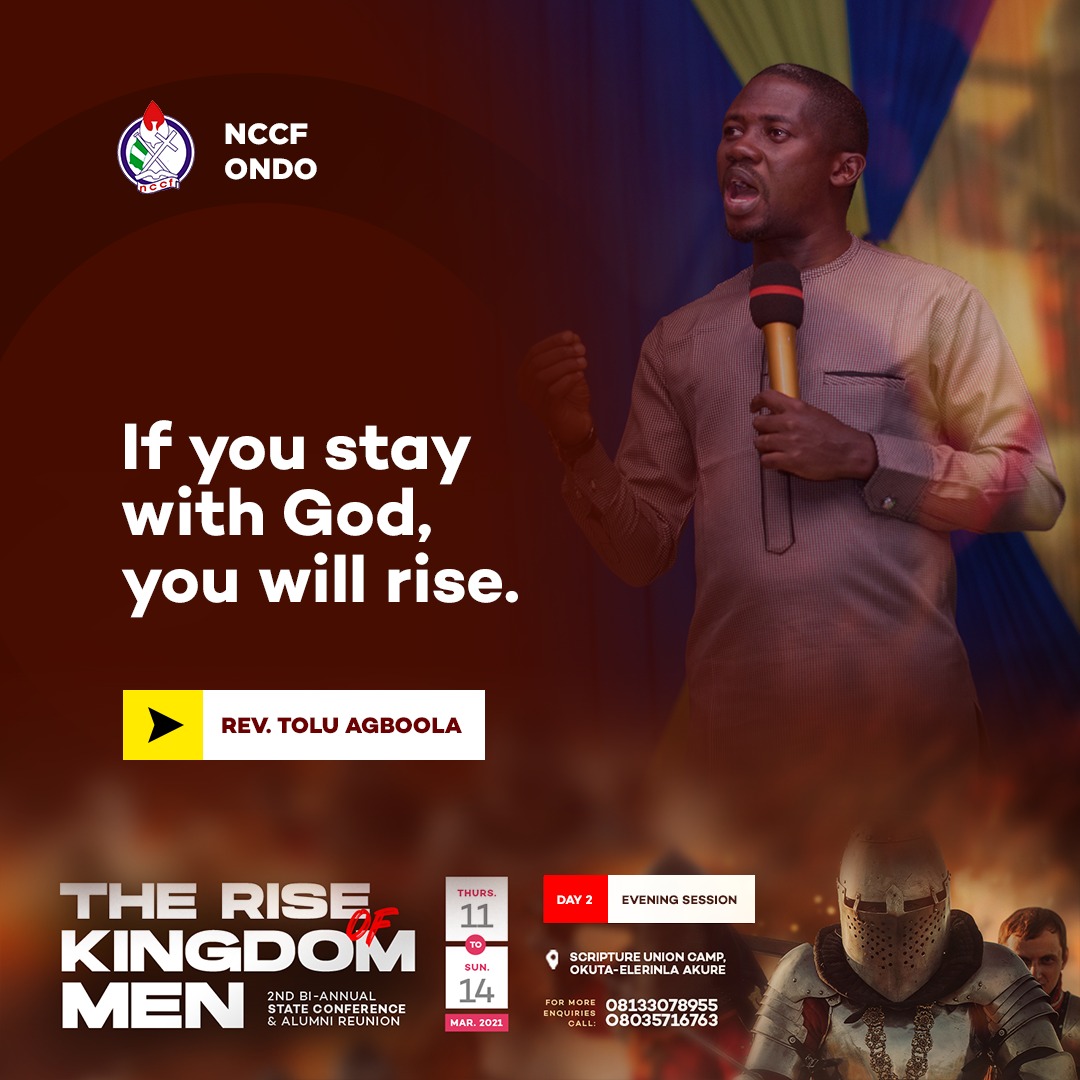NCCFONDOSTATE's tweet photo. If you stay with God, you will rise. 

Rev. Tolu Agboola 

#Stateconference2021
#TheriseofkingdomMen
#NCCFOndo
#RuralRugged https://t.co/My8hSMY9pu