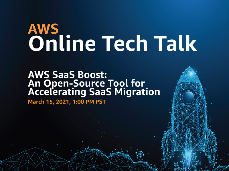 Dee Kumar (@deesprinter) on Twitter photo Don't miss the AWS SaaS Boost tech talk from @tod_golding, an open source tool for accelerating SaaS migration, happening on March 15. Register now. go.aws/2Q28Elv Don't miss the AWS SaaS Boost tech talk from @tod_golding, an open source tool for accelerating SaaS migration, happening on March 15. Register now. go.aws/2Q28Elv