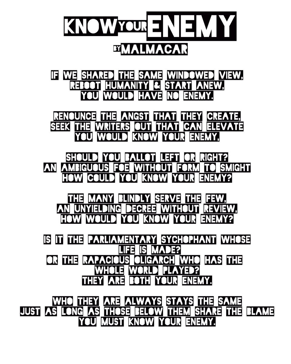 Malmacar's tweet photo. My latest poem, Know Your Enemy https://t.co/E1Ljf905dd