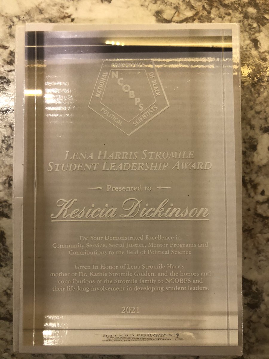 I’m so honored to have received this year’s Lena Harris Stromile Student Leadership Award! Many thanks to the <a href="/NCOBPSTweets/">National Conference of Black Political Scientists</a> Awards Committee for the accolade and to the community for nurturing and embracing me as a leader in the discipline.