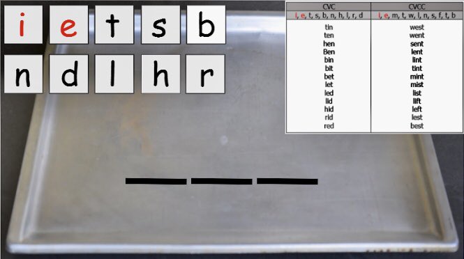 If you have a S who has a hard time distinguishing between  i &amp; e try these minimal pairs word chains, which helps draw attention to the difference between these 2 sounds! Say word orally, define it, have them build it, then ask to change 1 sound to make the next word! #TLDSBlit