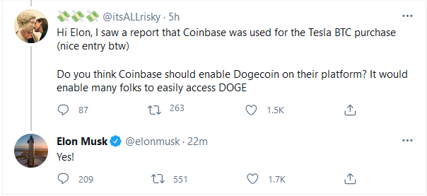 Nortoos's tweet photo. Elon approves. You not ready yet for another big purchase @coinbase ? Get a hint.😀

#doge #dogecoin #dogecointothemoon #dogecoinraise https://t.co/0suLViNXAA
