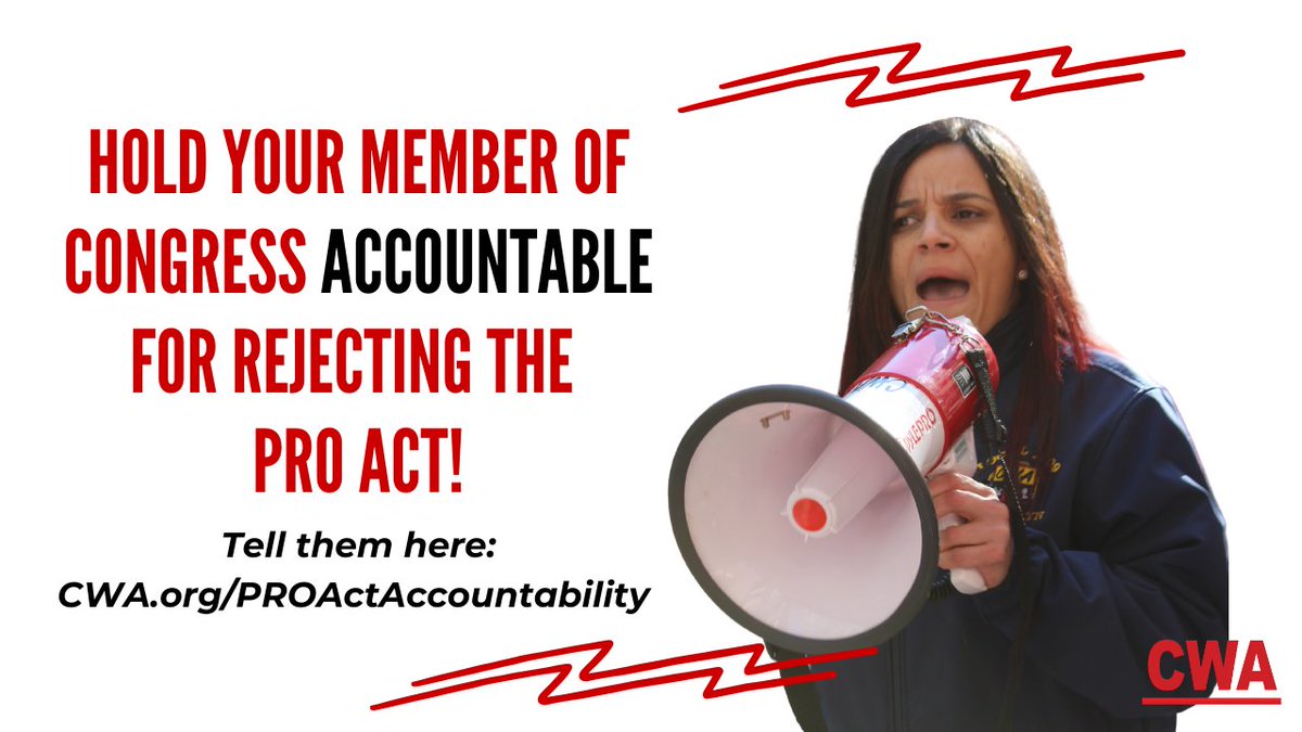 cwa_political's tweet photo. Anti-worker members of Congress voted NO on the #PROAct. Let them know — if they will not fight for the wages, benefits, and working conditions we deserve, we will hold them accountable on election day. Tell them here: https://t.co/WtgSKutkCh https://t.co/o9mVx8AvZe