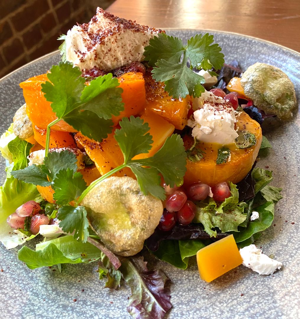 Roasted squash, Macedonian feta, aji amarillo, pomegranate, jalapeño
#ferrisupstairs