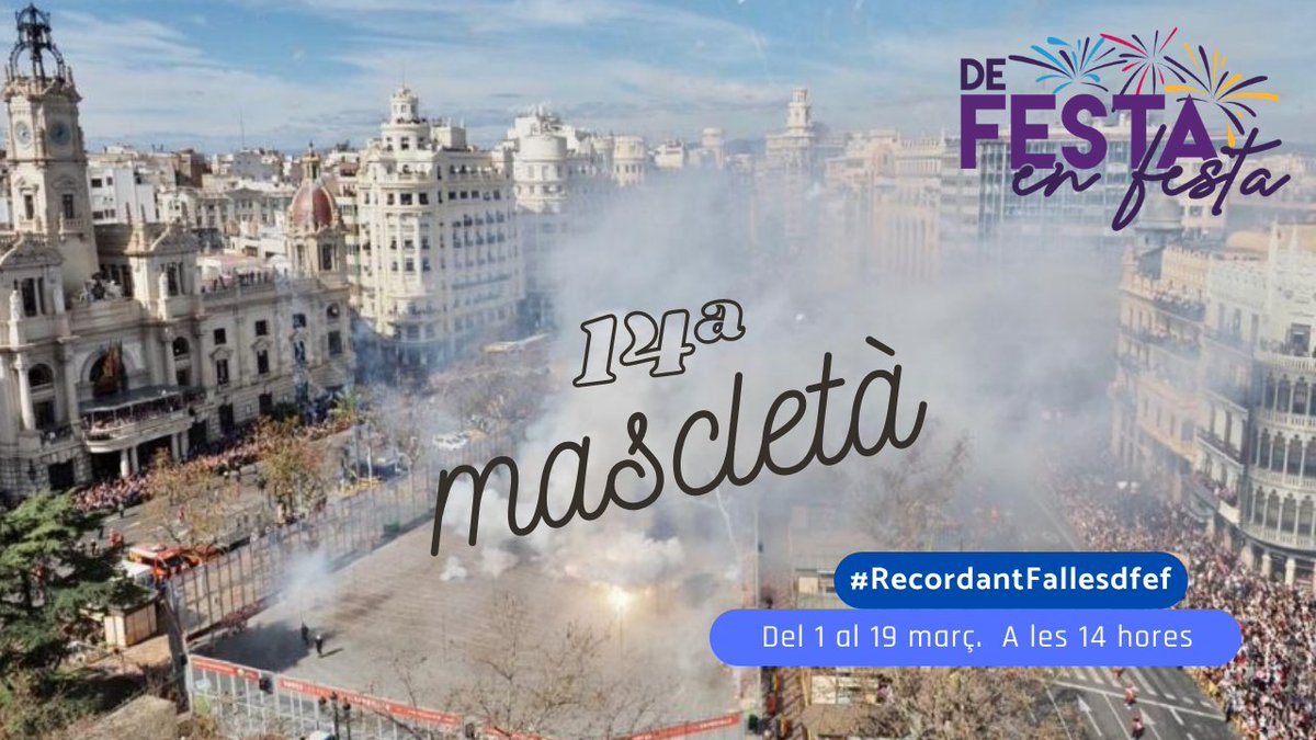 dfef2_0's tweet photo. 💥14ª MASCLETÀ ONLINE FALLES 2021 
Huí la mascletà és a càrrec de Pirotècnia Elite
Ens acompanyes?? 
A partir de les 14 hores en el nostre canal de Youtube, facebook i web #RecordantFallesdfef #Tornarem #Falles21EnLinea https://t.co/abqrc4JSYF