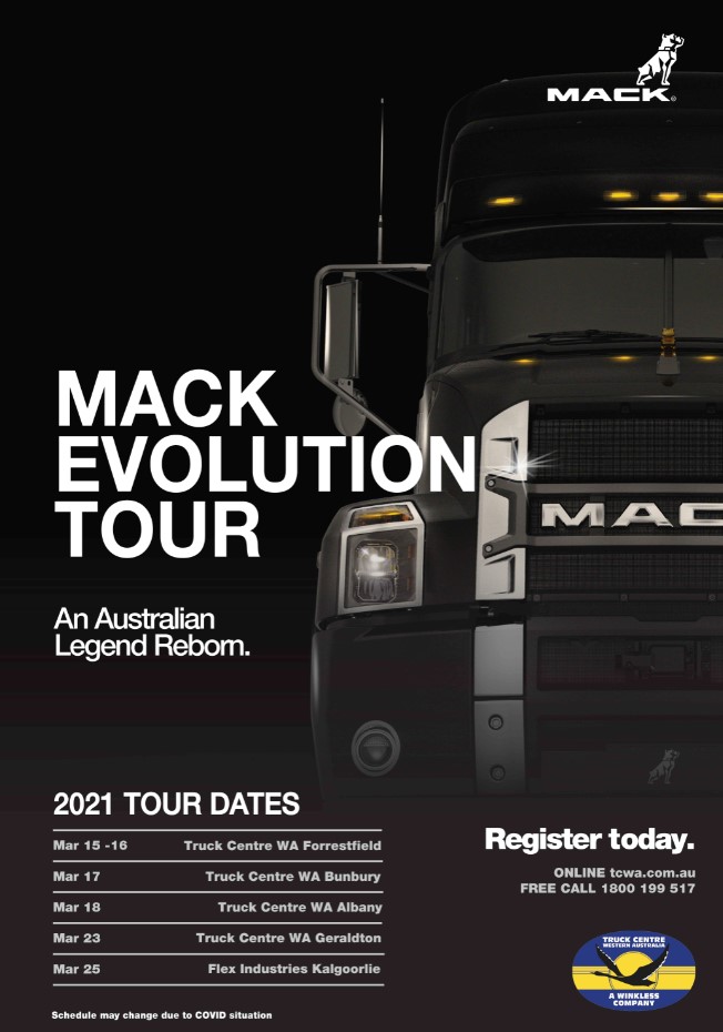 tcwafanpage's tweet image. Come and test drive the ALL NEW MACK ANTHEM at our Mack Evolution Tour! 

Register today ow.ly/Jloh50DNtCG

Mar 15-16 TCWA Forrestfield
Mar 17 TCWA Bunbury
Mar 18 TCWA Albany
Mar 23 TCWA Geraldton
Mar 25 Flex Industries Kalgoorlie