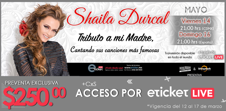 eticket's tweet photo. #eticketLive se viste de gala con la presencia de @ShailaDurcal quien presentará "Tributo a mi madre", cantando sus canciones más famosas"
Aprovecha nuestra #quincenadedescuento que te ofrece precio de #PreventaEspecial
Consulta más información en: https://t.co/9gm9qpKp7n https://t.co/0BGWALb23M