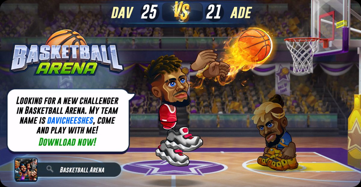 Looking for a new challenger in Basketball Arena. My team name is davicheeshes, come and play with me! Download now! app.adjust.com/xu5pslz_9zmueg3 #basketballarena <a href="/basket_arena/">Basketball Arena</a>