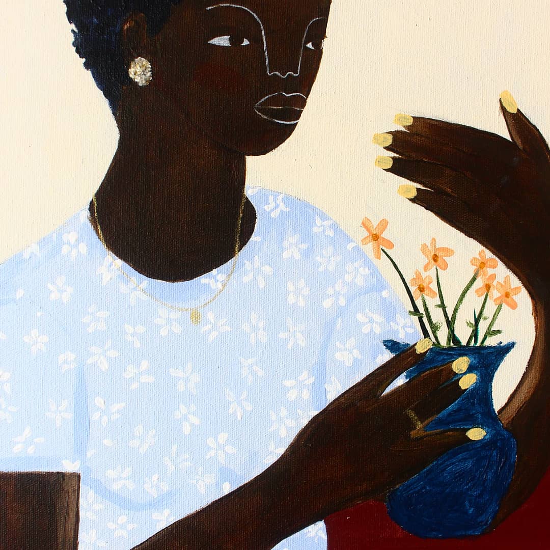 lariszst's tweet photo. Título: " Maria de Lourdes ama flores"
Acrílico e mica sobre tela
30 x 40
.
.
Todos os dias, minha avó trazia plantas e flores da rua para casa. Eu ficava muito surpresa, pois elas demoravam muito pra morrer. https://t.co/jhJ5RBfPn1