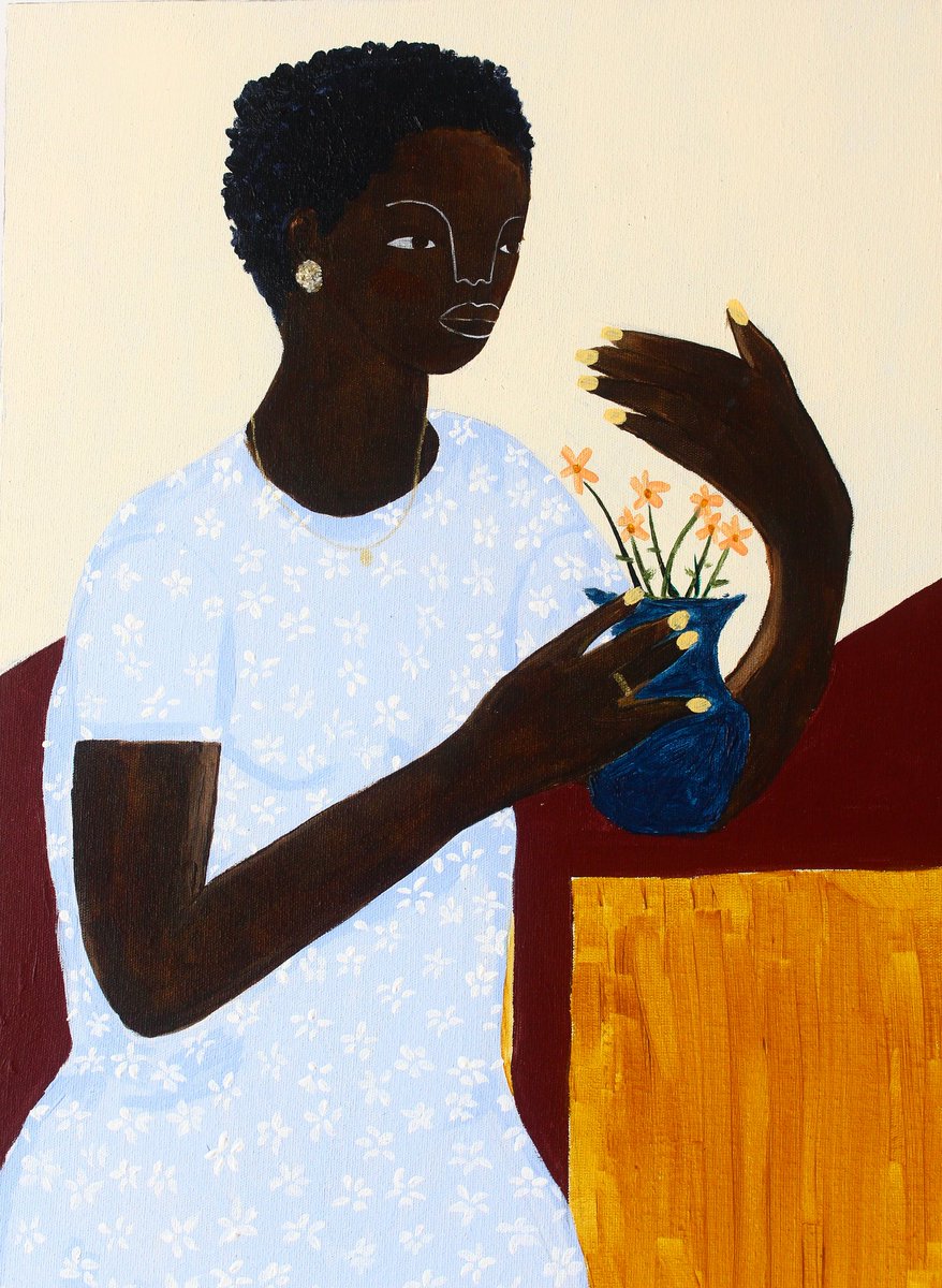 lariszst's tweet photo. Título: " Maria de Lourdes ama flores"
Acrílico e mica sobre tela
30 x 40
.
.
Todos os dias, minha avó trazia plantas e flores da rua para casa. Eu ficava muito surpresa, pois elas demoravam muito pra morrer. https://t.co/jhJ5RBfPn1