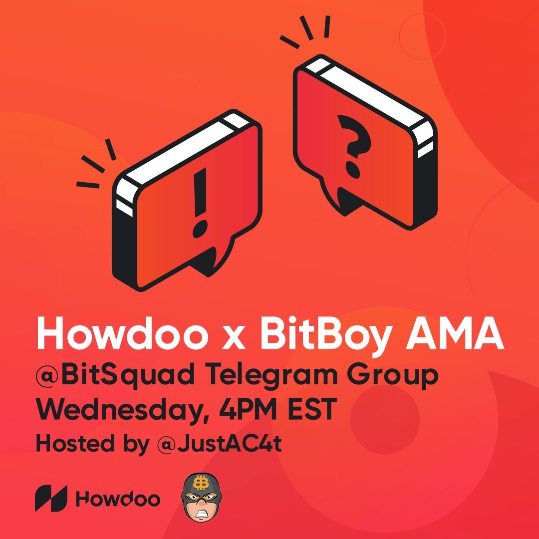 JustAC4t's tweet image. Our next BIG AMA is here and we will be interviewing the #blockchain project behind #Hyprr, @howdooHQ. Tune in Wednesday, March 17th, for your chance to win exclusive rewards given to the best questions during the second portion of the AMA!
#HowDoo #AMA #Bitsquad #ChatWithTheCat