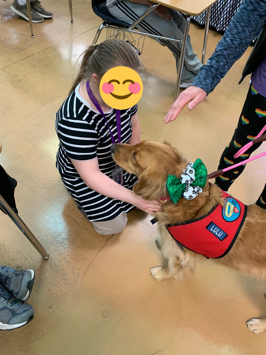 JessTeachesASD's tweet photo. There’s no better way to kick off Spring Break!
These dog therapy visits are such a wonderful way to decompress for students AND teachers...I love having the opportunity to make this happen! ❤️🐶 #DogTherapy https://t.co/6A3r7sVpCH