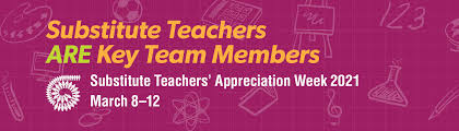 Thanks substitute teachers Sherilyn Serafinchan, Denise Pittman, Janet Close, Sarah Matthews, Eli Burtnick, Gloria Arthur, Lindsay Schaeffer, Lena Szybunka, David Stokes, Anthony Mann, Sharon Preston, Ashley Webber, Caitlin Andrea, Kysha Kosik-Harvey, Amie Entz, Jessica Stevens