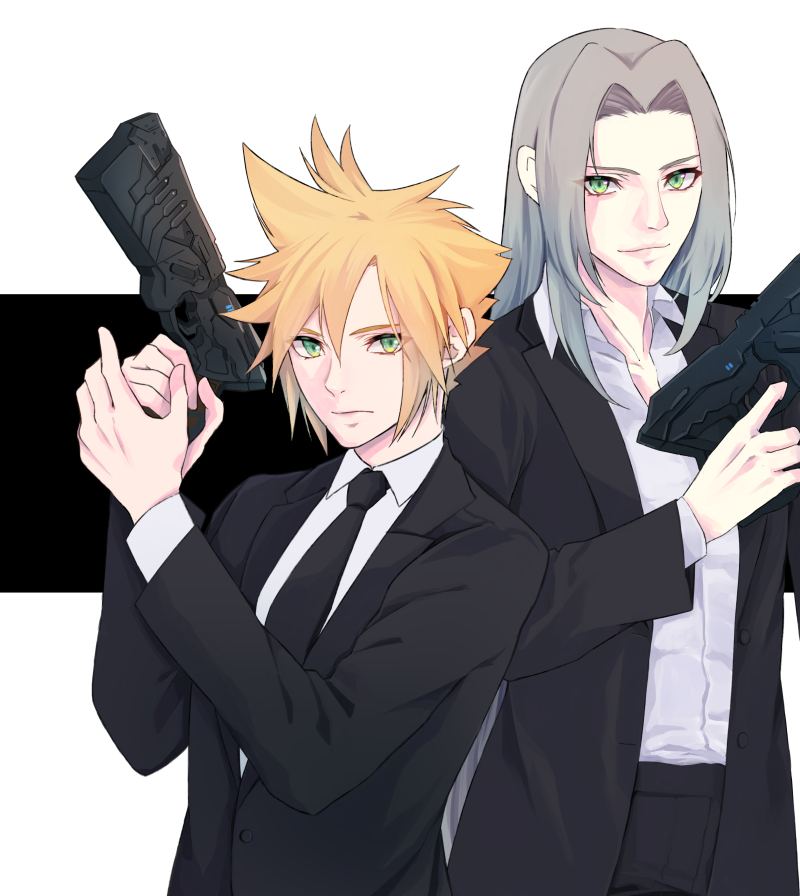 blackelle22210's tweet image. これはクラウドとセフィロスが執行官してた頃の絵╰(╰ .A.)╯