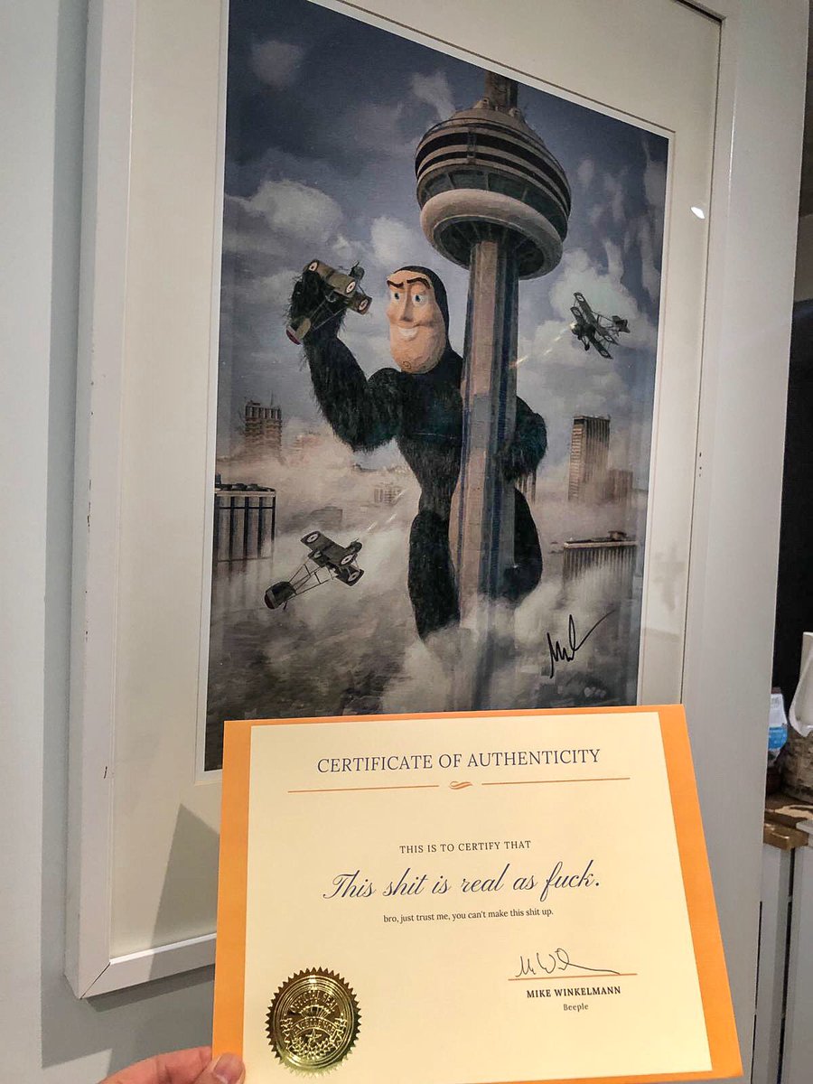 Amaazing!! Congrats <a href="/beeple/">beeple</a> 🥳 It’s no NFT but still loving my limited edition Aug 23, 2019 Everydays print I got from <a href="/northerncontemp/">NorthernContemporary</a> gallery!! #beeple #NFTs #digitalart #toronto #thisshitisrealasfuck