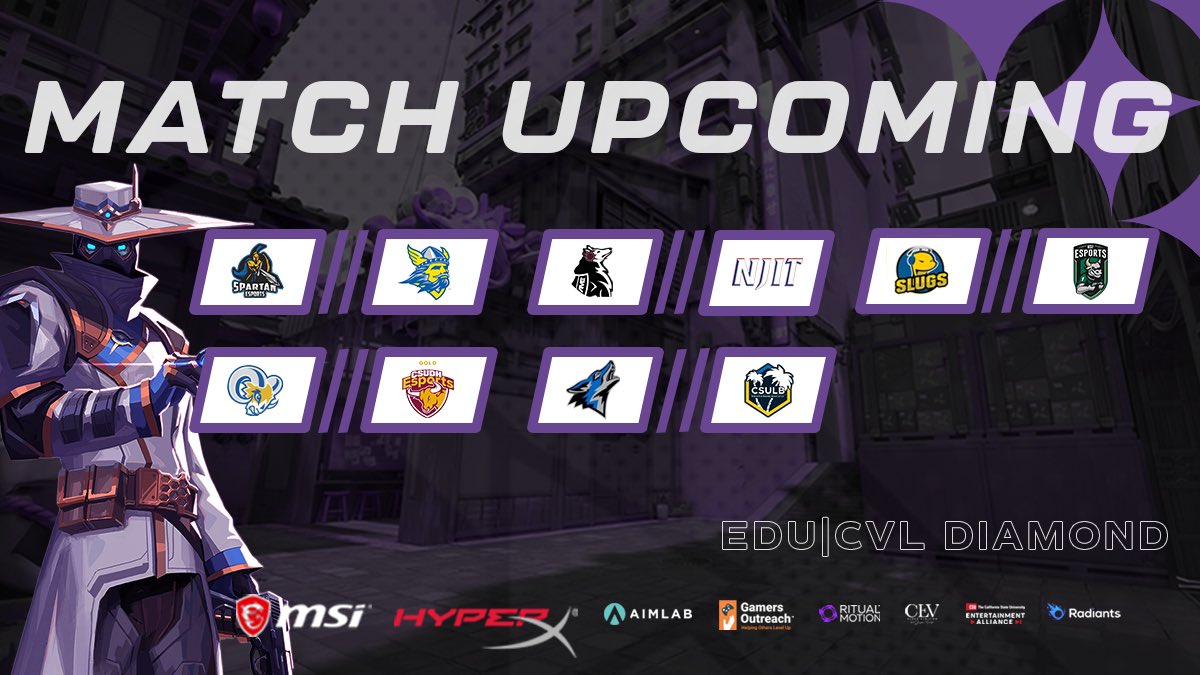 thegamersedu's tweet photo. 📢 The @msiUSA CVL 02 Diamond Conference continues at 5:30p PST!

6p @coogesports v @ZipsEsports 
7p @TAMUEsports v @NJITesports 
8p @CSUNEsports v @esports_sac 

Headset Partner @HyperX | Aim Trainer Partner @aimlab https://t.co/gharELpDon