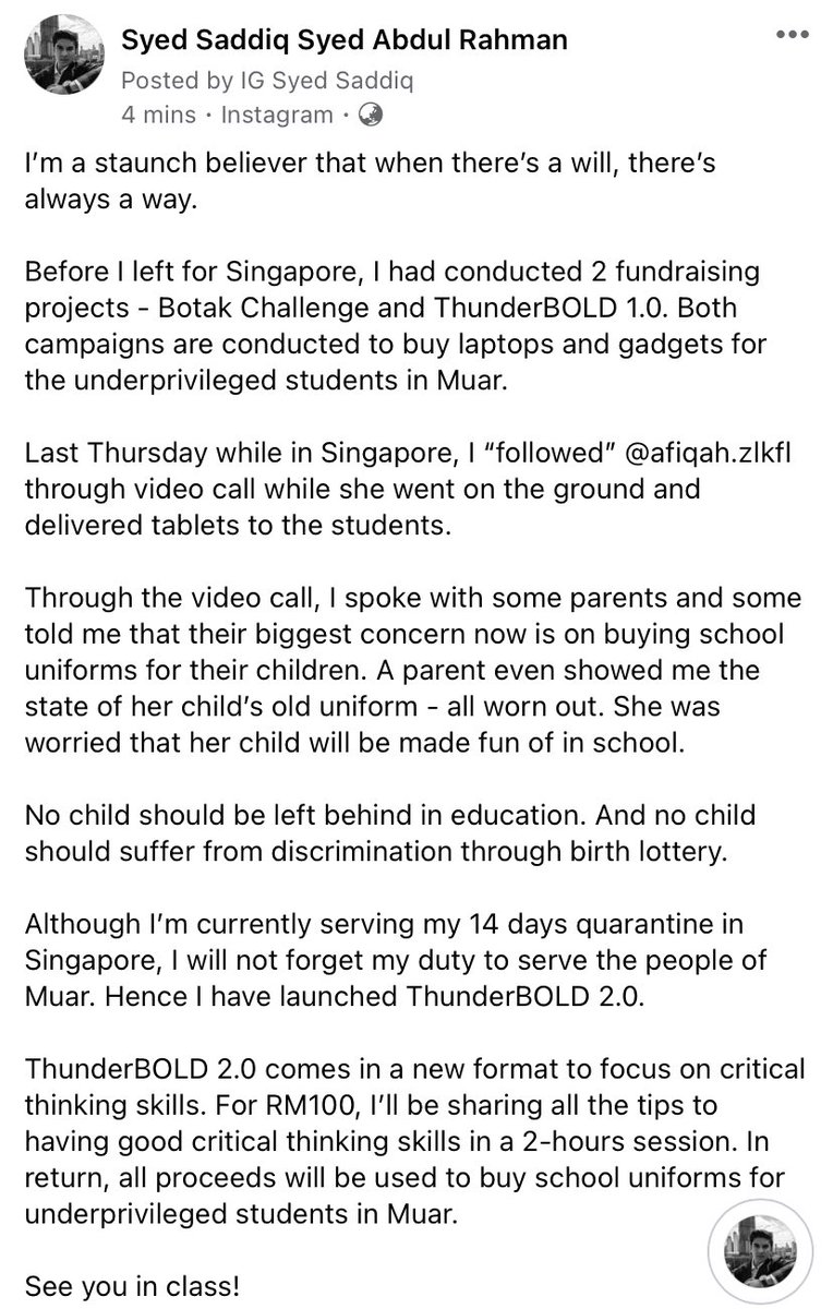 SyedSaddiq's tweet image. Providing school uniforms for children have become a privilege not all can afford. 

No child should be left behind in education. No child should be discriminated through birth lottery. 

Join thunderbold.co and help us provide uniforms in Muar Parliament.

#ThunderBOLD