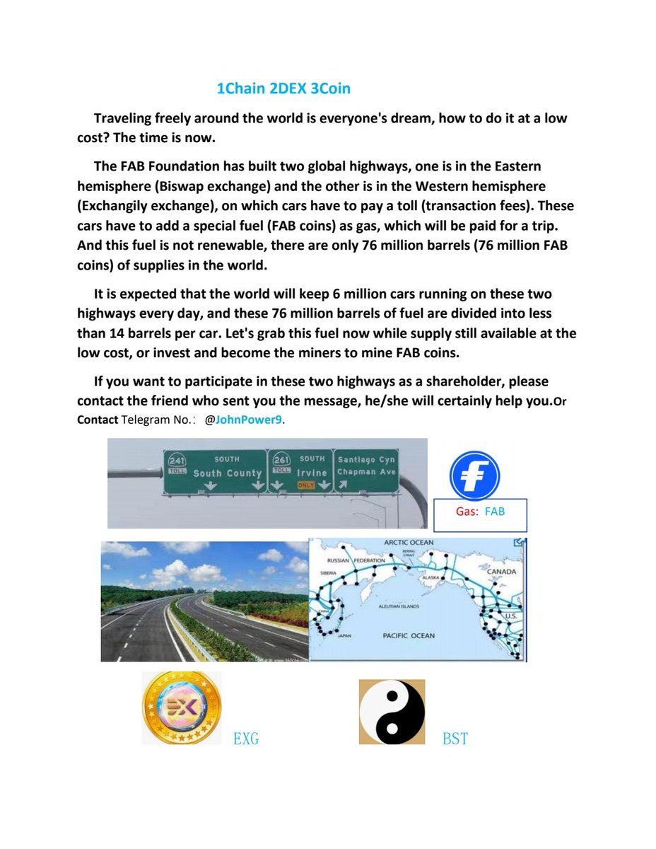 FABandEXG's tweet photo. @elonmusk 1Chain 2DEX 3Coin
The FAB Foundation has built two global highways, one is in the Eastern  hemisphere (Biswap exchange) and the other is in the Western hemisphere  (Exchangily exchange)
he/she will certainly help you.or  Contact Telegram No.: @JohnPower9 https://t.co/9LsI3lQrvL