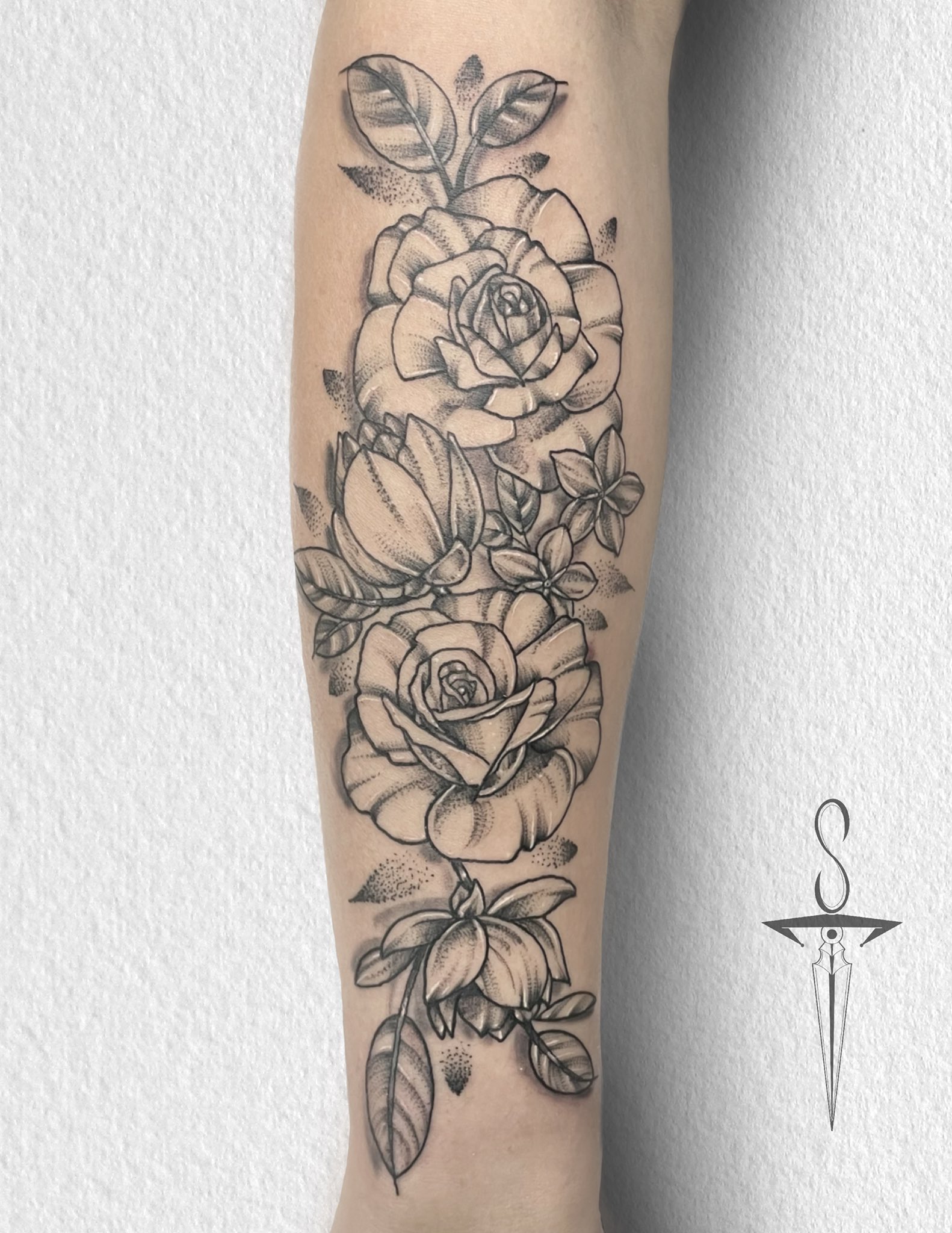 Stipple Flowers by Drew Potts  Tattoos