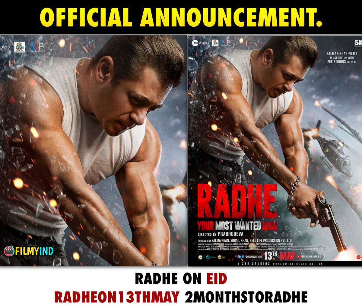 filmyind's tweet photo. Official Announcement.
.
Follow @filmyind 
.
.
#Radhe #RadheYourMostWantedBhai
#SalmanKhan #DishaPatani #JackieShroff #Randeephooda #skfilms #sohailkhan #AtulAgnihotri #zeemusiccompany #radheon13thmay #radheoneid2021 https://t.co/DpEMvle0Sk