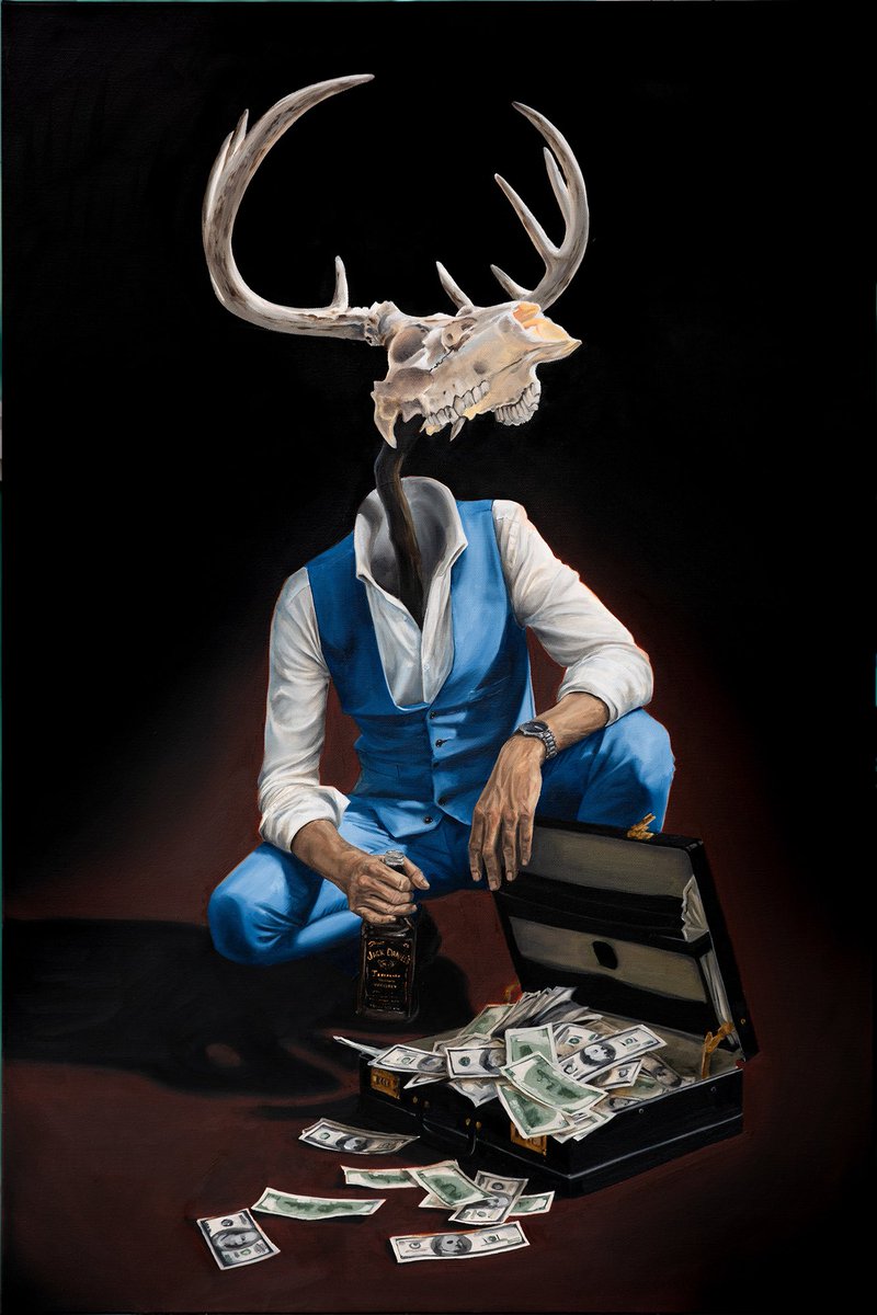 W_Higginson_Art's tweet photo. This is the third part to the Homocorporatum series. A character that will continue deep into my work over the coming years. 
I’m killing to show everyone his next appearance which is currently on the easel, but it’ll be 3-4 months until I can let that puppy run free. https://t.co/7ahNhkuk3C