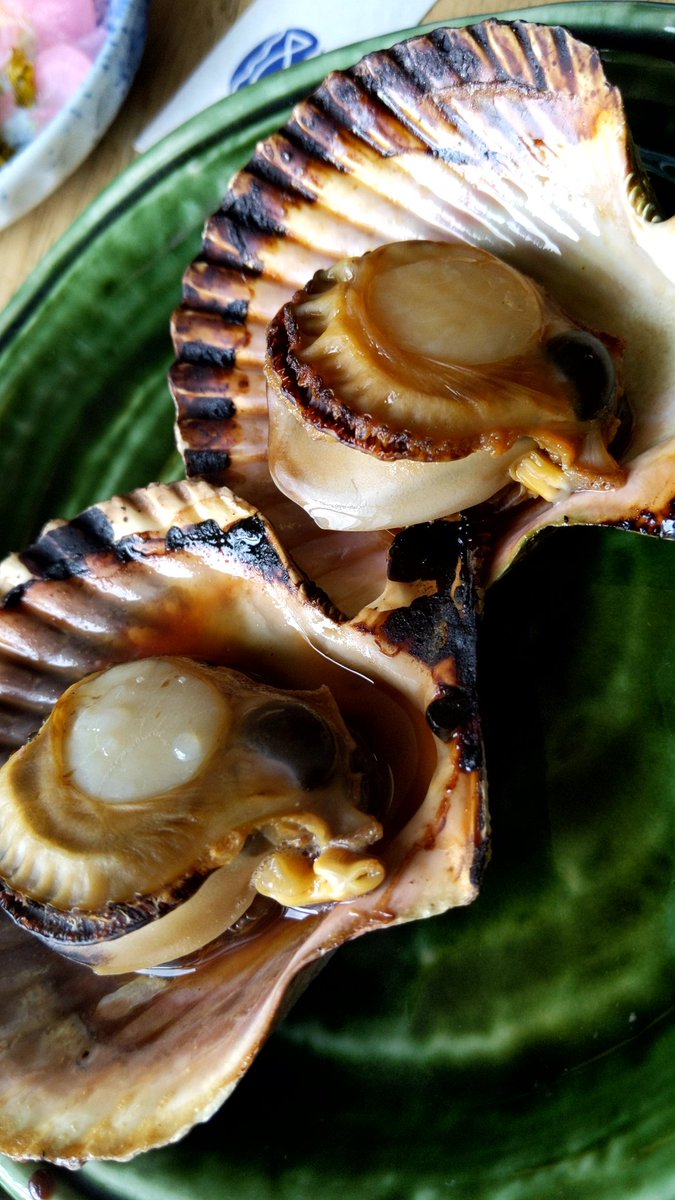 鳥羽の牡蠣 桃こまちってブランド品種 らしい 焼き牡蠣もいいな 殻に残った醤油が すこやかむいむいのイラスト
