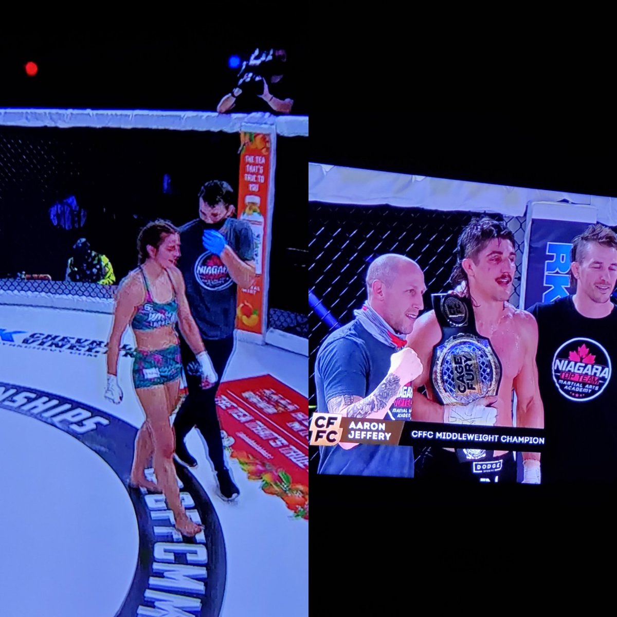 KSJSports_'s tweet photo. Congratulations to Niagara fighters @JasJasudavicius and @aajmma on their big wins tonight at #CFFC93 . Jas put on one heck of a performance and Aaron is the New CFFA Middleweight Champion! Proud of both of you! #mma #niagaratopteam https://t.co/614FW5VsJN