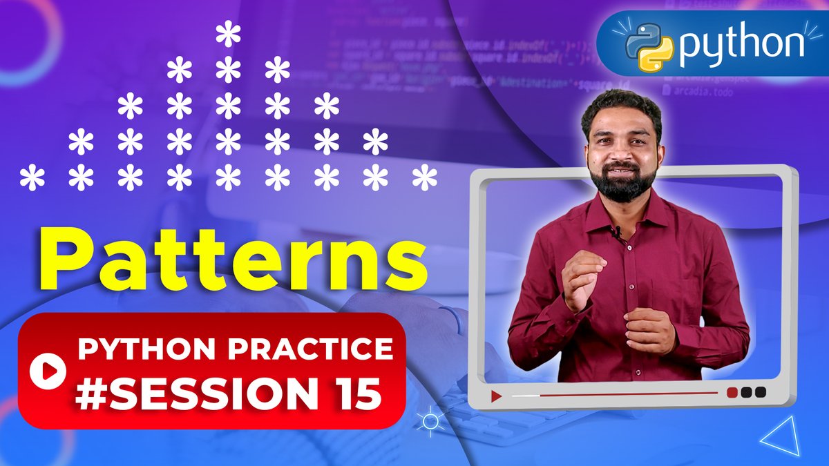 NewtumSolutions's tweet image. Python Practice 15: Star Pattern in Python using Loops

youtu.be/7oH2EyTNH1k

If you want to enroll for the full course click over here: newtum.com/python_online_…​

#Newtum​ #PythonPracticeSeries​ #pythonlearning #pythonBot  #Python