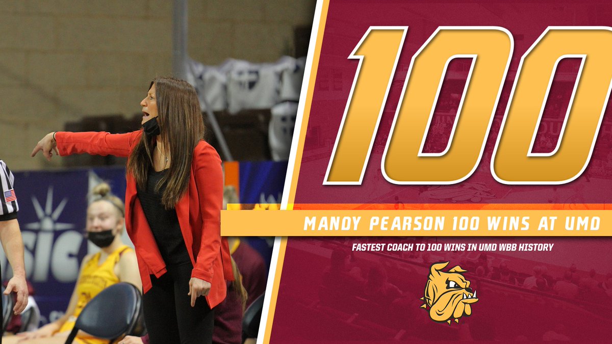 Congratulations to <a href="/UMDWomensBBall/">UMD Women's Bball</a> Head Coach Mandy Pearson on her 100th win at UMD. 

Pearson becomes the fastest coach to 100 wins in <a href="/UMDWomensBBall/">UMD Women's Bball</a> history, taking just 158 games to reach the milestone! 

Congrats Coach!