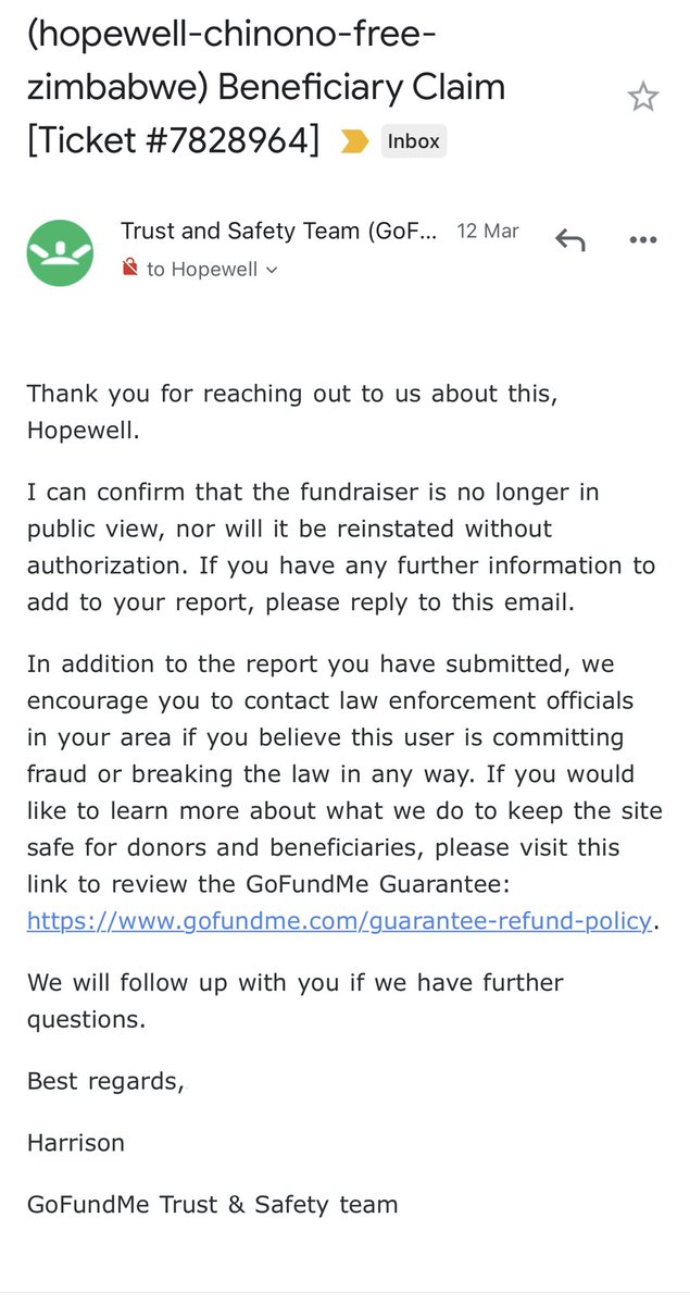 daddyhope's tweet image. The fraudulent Go-Fund that was set up in my name has been taken down after I wrote to Go-Fund.

In the near future, anything which I don’t endorse personally or is not endorsed by public figures you know should be ignored.

Many crooks take advantage of public sympathy to thieve