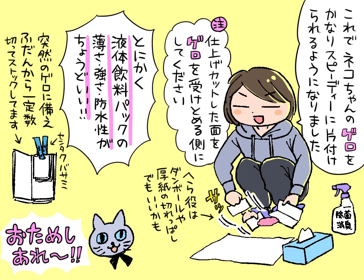 ネコちゃんのあの片付けに苦労してる飼い主さんへ！この方法を試してみて！