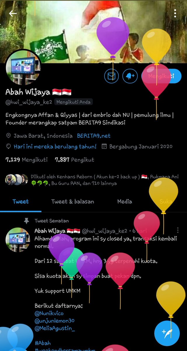 "Barakallahu fii umrik abah @hwi_wijaya_ke2, semoga abah diberi kesehatan dan lancar rejekinya dan diberkahi oleh Allah SWT. Milad Mubarak." Amin