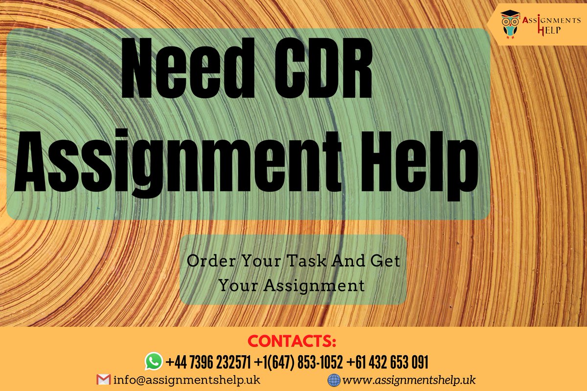 AssignmentsHe59's tweet image. CDR (Competency Demonstration Report) is a document.
Order your task now
#competencydemonstrationreport #cdrasssignmenthelp #cdrassignmentwritinghelp #CDR #cdrwritinghelp #cdrassignmentwriting #cdrhelp #cdrassignment #assignment #help