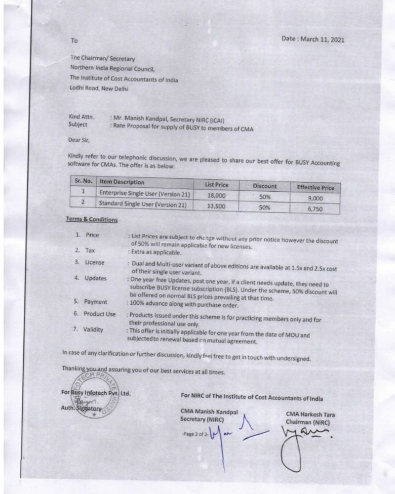 SunilSharma_SK's tweet image. NIRC empanelled for 50% discount to CMAs for BUSY Accounting Software
@HarkeshTara Thank you Initiating the Change we where in need of.

@ICAICMA #SIRC #WIRC #EIRC to follow !!
@CMAPappan @AmitApte71 @harshad_de @indCMAs @AICMAA