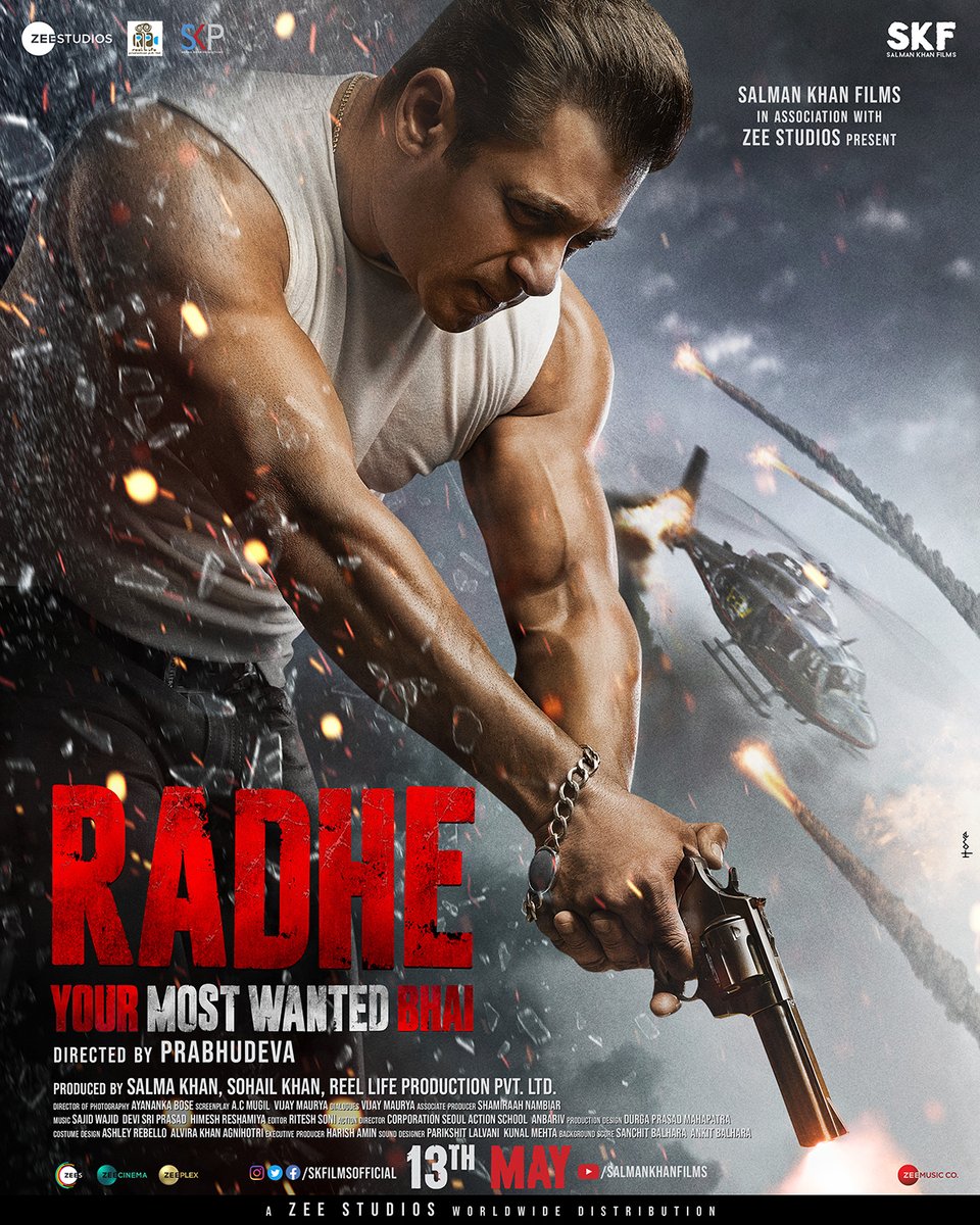 SKFilmsOfficial's tweet photo. Yeh Eid, Radhe ke saath milte hain 13th May ko, Cinema main in association with Zee Studios
#RadheOn13thMay #2MonthsToRadhe

@BeingSalmanKhan @bindasbhidu @DishPatani @RandeepHooda @PDdancing @ZeeStudios_  @SohailKhan @atulreellife @ReelLifeProdn @ZeeMusicCompany https://t.co/wQk3A4TJpR