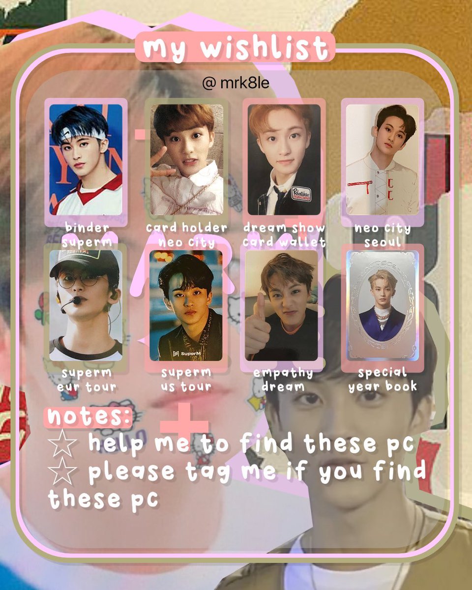 mrk8le's tweet image. ☁️ wtb / want to buy / lfs ☁️

⋆ pc mark binder superm
⋆ pc mark dream show card wallet 
⋆ pc mark us handwritten
⋆ pc mark eur tour
⋆ pc mark dvd neo city seoul
⋆ pc mark empathy dream
⋆ syb mark
⋆ pc mark card holder neo city

🛒 usa / ina / japan / korea is okay! ^_^