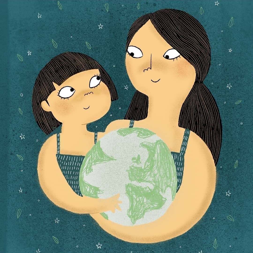 Here is the art by 
My dear friend @naalchidraws that inspired me.She drew it in support of our precious planet & motherhood❣🌍
#mbifebooks 
#ourothermother #mothersday #motheringsunday #mothersday2021 #mothersdayillustration  #kidlit4climate #ourkidsclimate #parentsforfuture