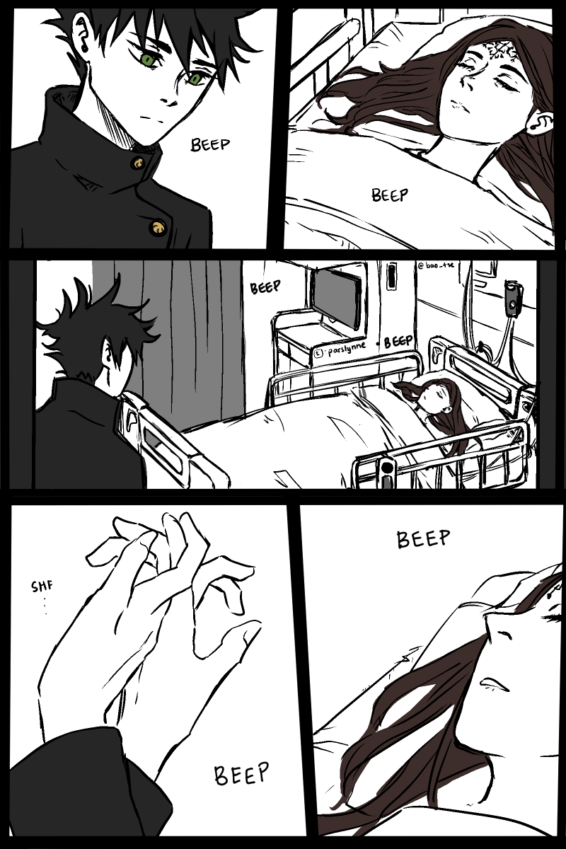 bao_tse's tweet photo. Megumi visits the hospital
I thought this would be 1004953 times funnier in my head. But it's already drawn so. So take it! Please.
#JujutsuKaisen #fancomic #fushiguromegumi #fushigurotsumiki #gojosatoru #precanon #escaperabbit before Itadori and Nobara showed up to jj tech https://t.co/RM2UNzYACN