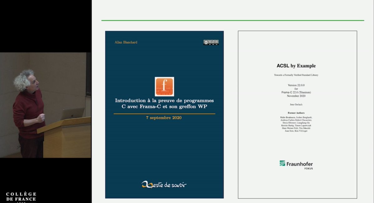 ZesteDeSavoir's tweet image. C'est au @cdf1530 qu'est apparu le cours d'introduction à @frama_c, il y a quelques jours ! Merci beaucoup à @__AllanB pour son excellent contenu, et à Loïc Correnson pour l'avoir présenté en direct :)

🎓Le cours zestedesavoir.com/tutoriels/885/…
🗣️ La présentation college-de-france.fr/site/xavier-le…