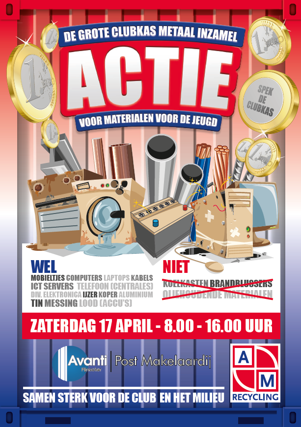 Ga je nog (op)ruimen of klussen in huis gooi dan niet alles weg, maar bewaar het voor deze actie

Diverse elektronica (alles met een stekker), ijzer, koper, aluminium, tin, messing, lood (accu’s), wasmachines, BBQ’s, kluizen en nog veel meer (zie bericht)

avantikorfbal.nl/inzamelactie-v…